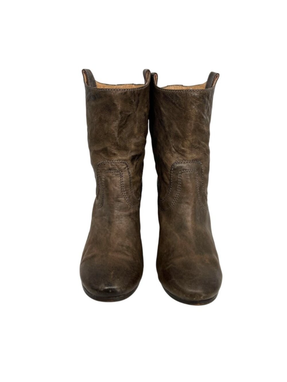 Frye Carson Mid Heel Short Leather Ankle Boots Brown Western Style Size 6.5 - Picture 3 of 15